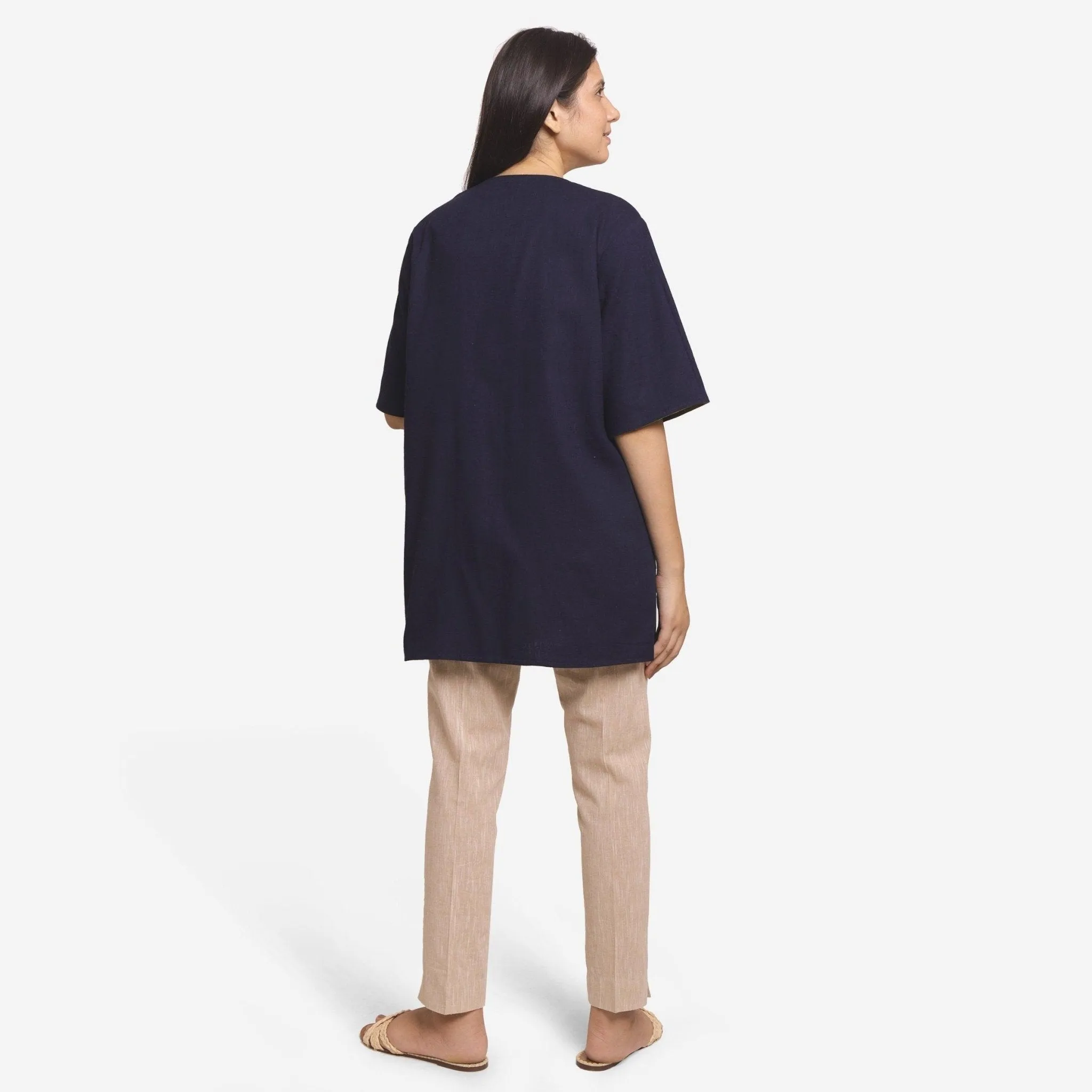 Red Reversible Cotton Flax Front Open Short Overlay