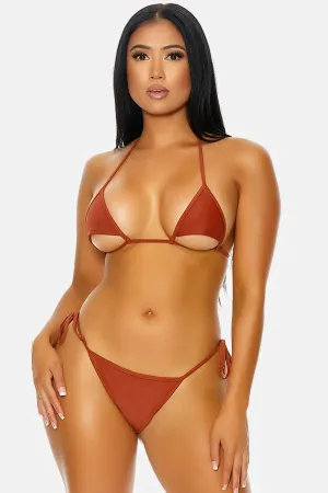 Rust Halter Triangle Cups Tie Side Bikini Swimwear