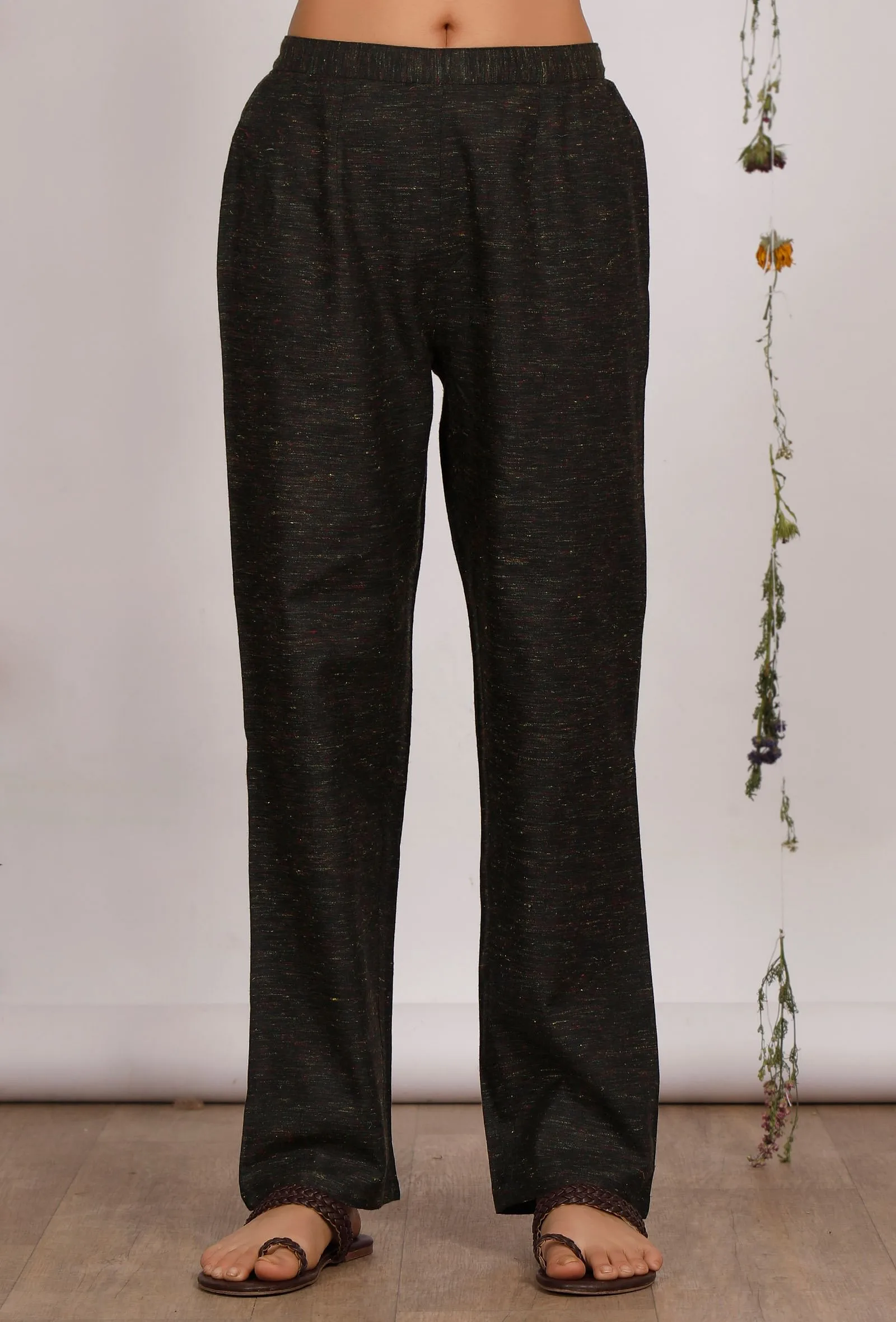 Set of 2: Dark Olive Cotton Khaadi Kurta with Dark Olive Straight Pants