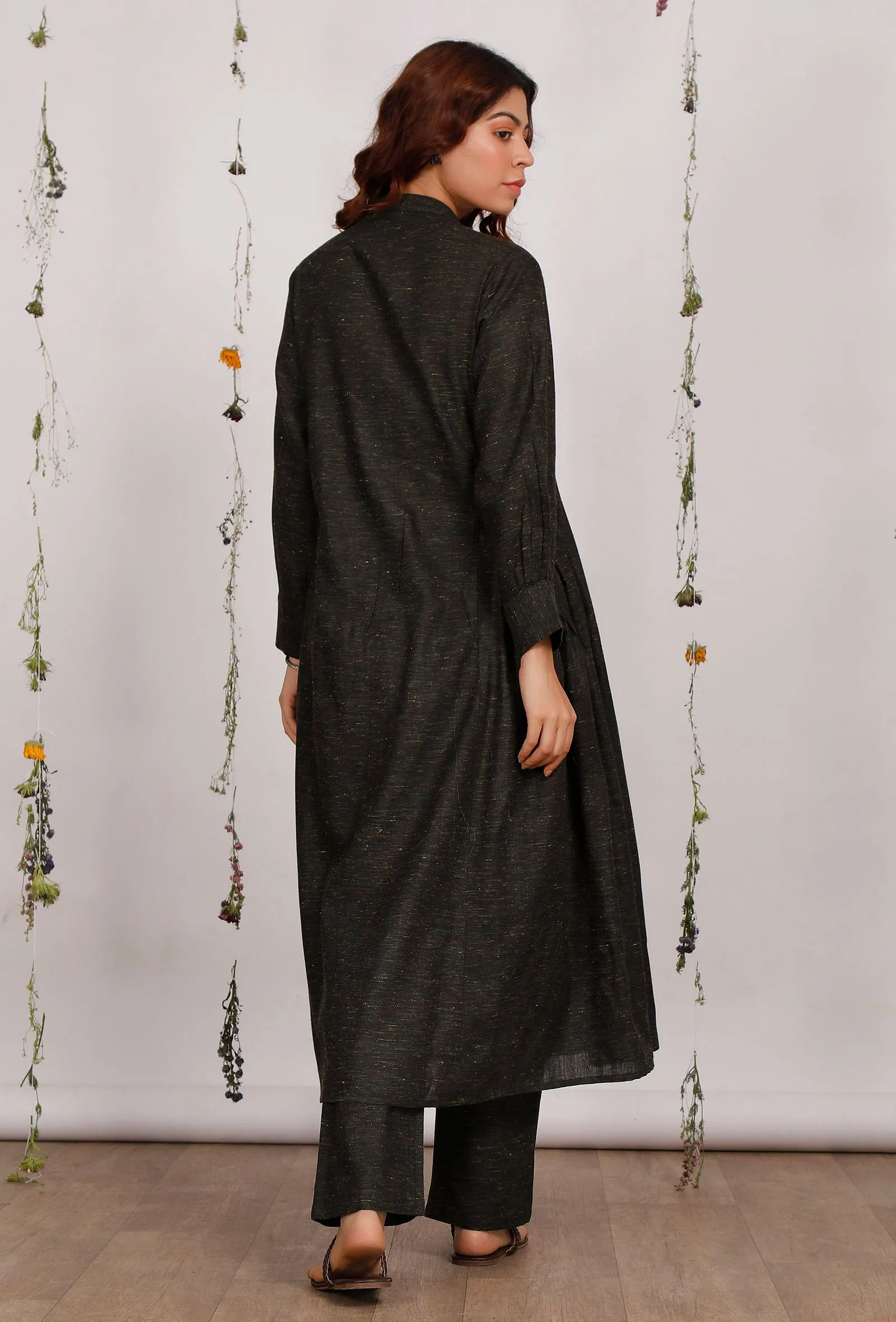 Set of 2: Dark Olive Cotton Khaadi Kurta with Dark Olive Straight Pants