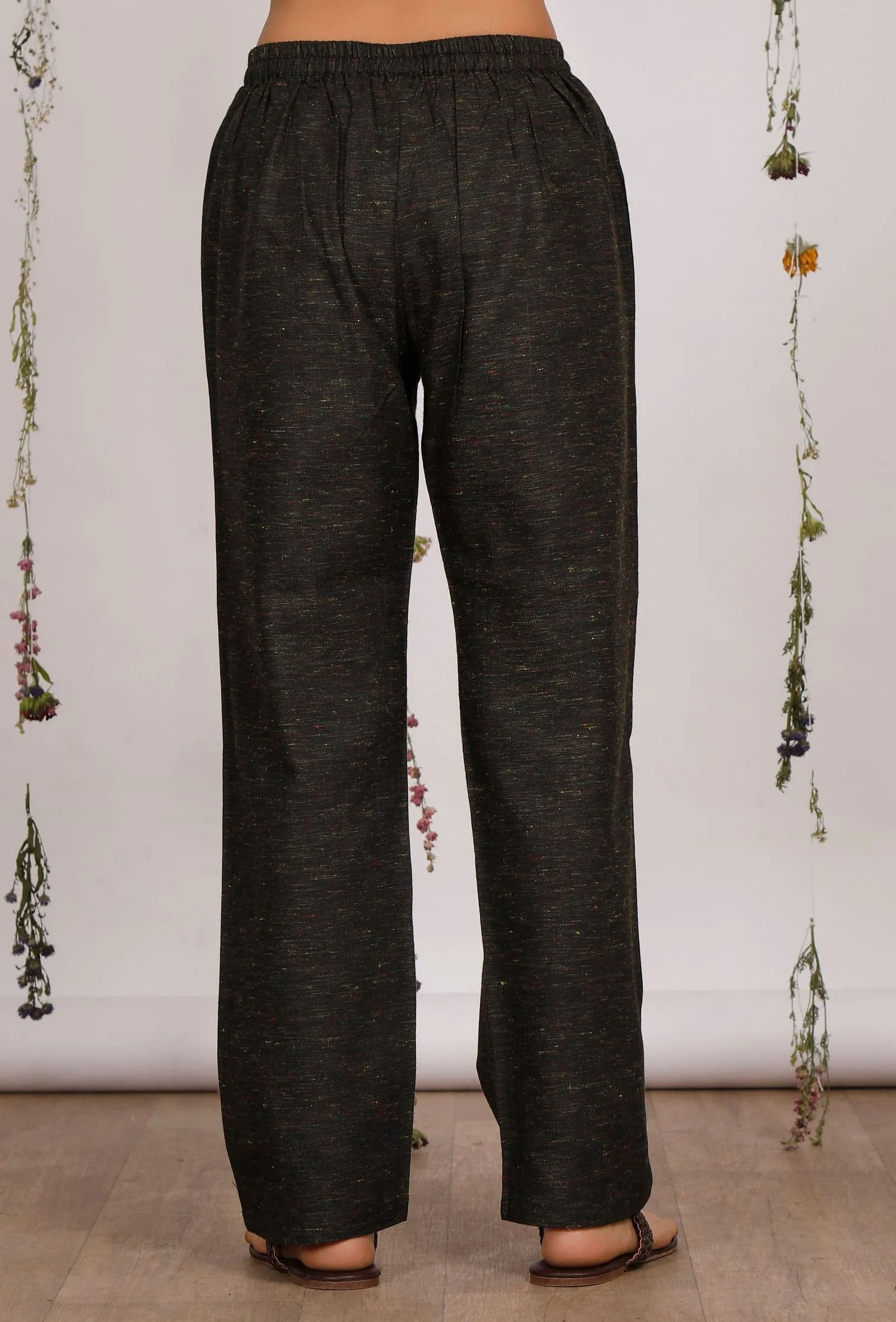 Set of 2: Dark Olive Cotton Khaadi Kurta with Dark Olive Straight Pants