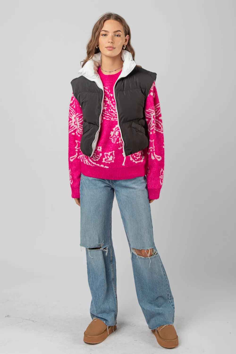 Sharp Contrast Vest - Black