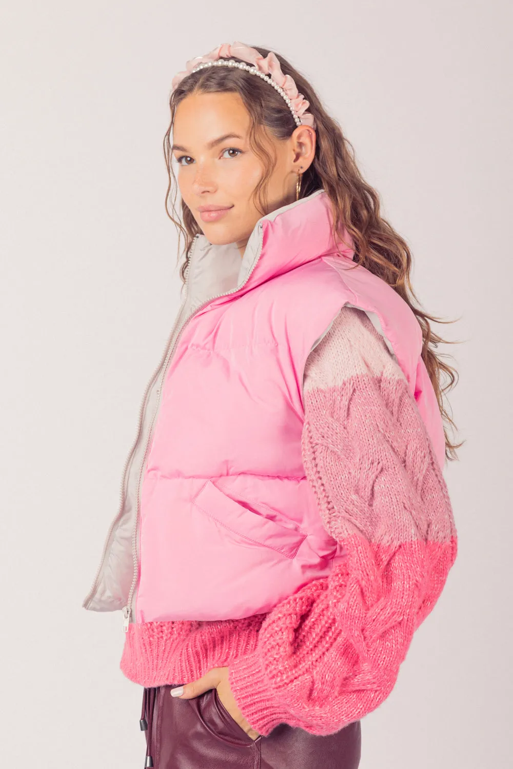 Sharp Contrast Vest - Pink