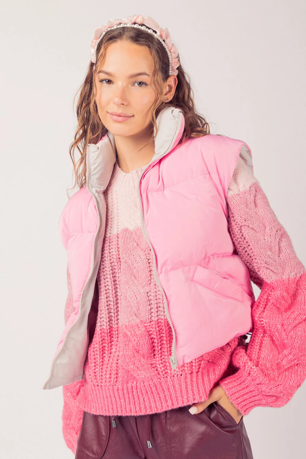 Sharp Contrast Vest - Pink