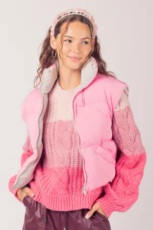 Sharp Contrast Vest - Pink