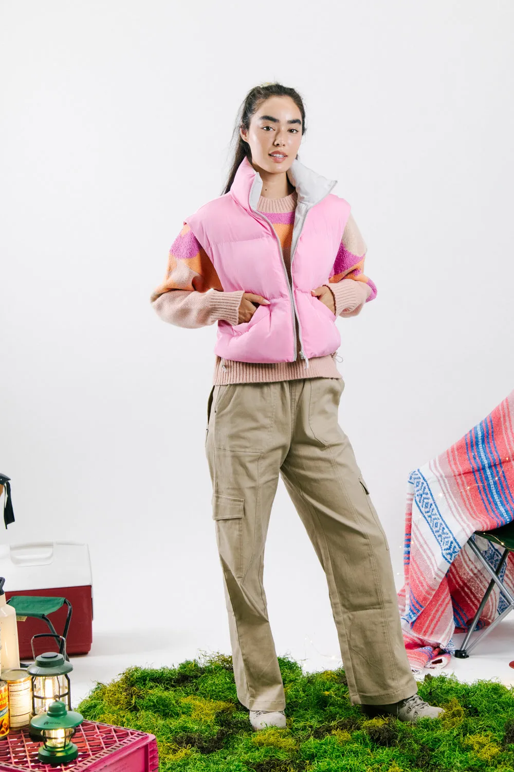 Sharp Contrast Vest - Pink
