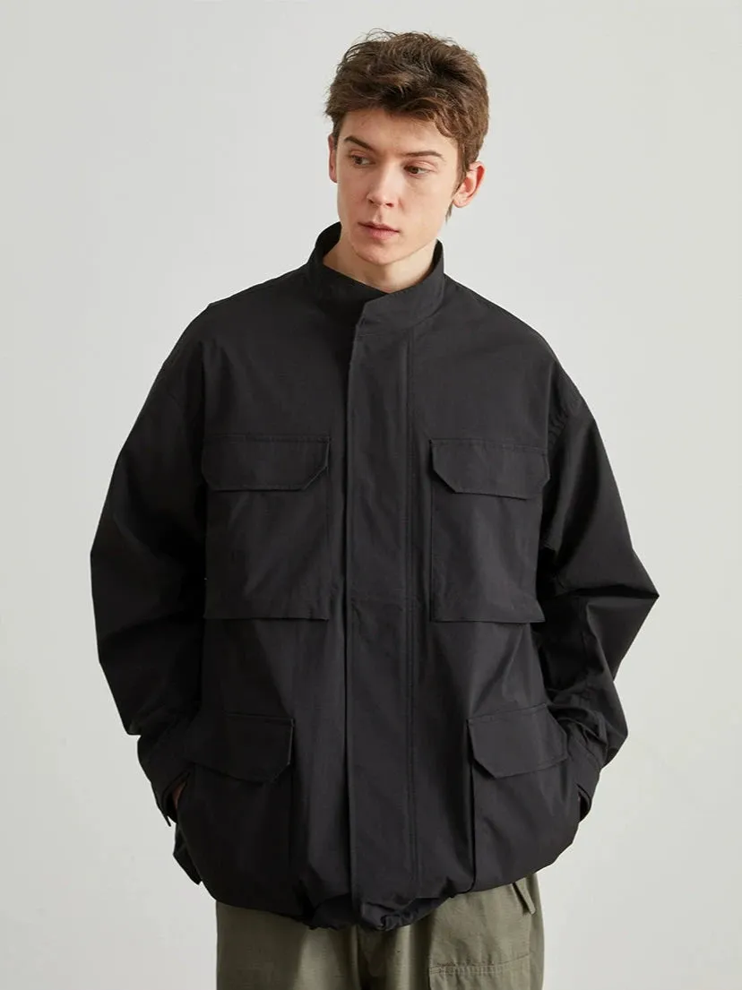 Utility Jacket with Stand Collar and Patch Pockets