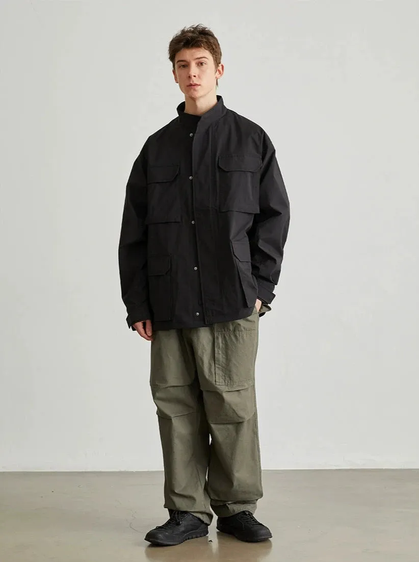 Utility Jacket with Stand Collar and Patch Pockets