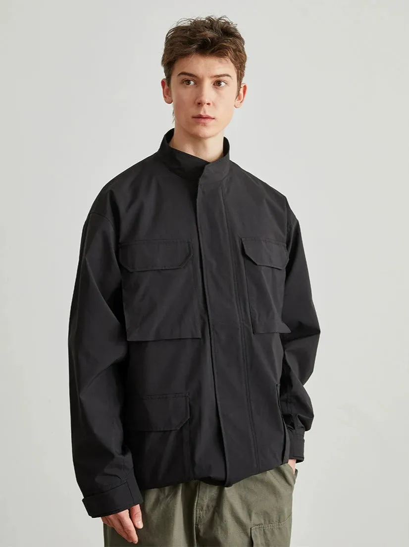 Utility Jacket with Stand Collar and Patch Pockets