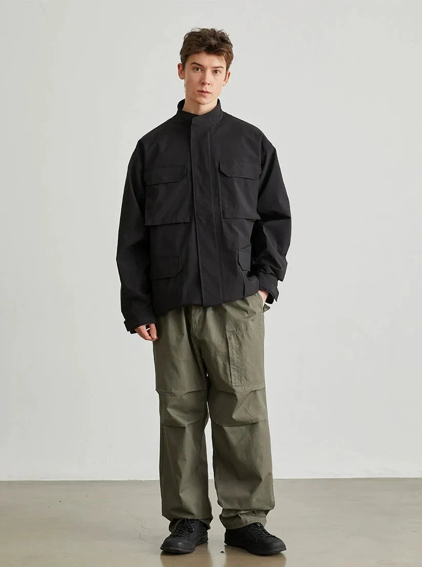 Utility Jacket with Stand Collar and Patch Pockets