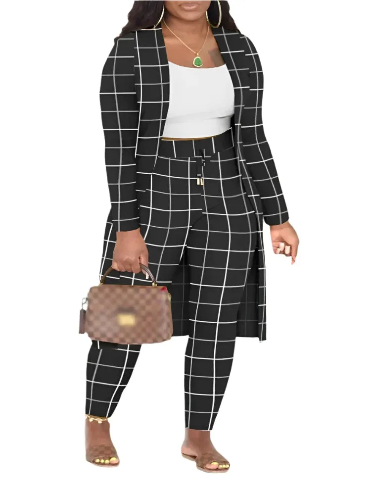Winter 3-Piece Women's Outfit - Abstract Print Cami Top, Pants, and Matching Coat | Elegant & Casual Fashion Set