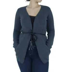 Women's Belted Cardigan Sweater,Dark Grey