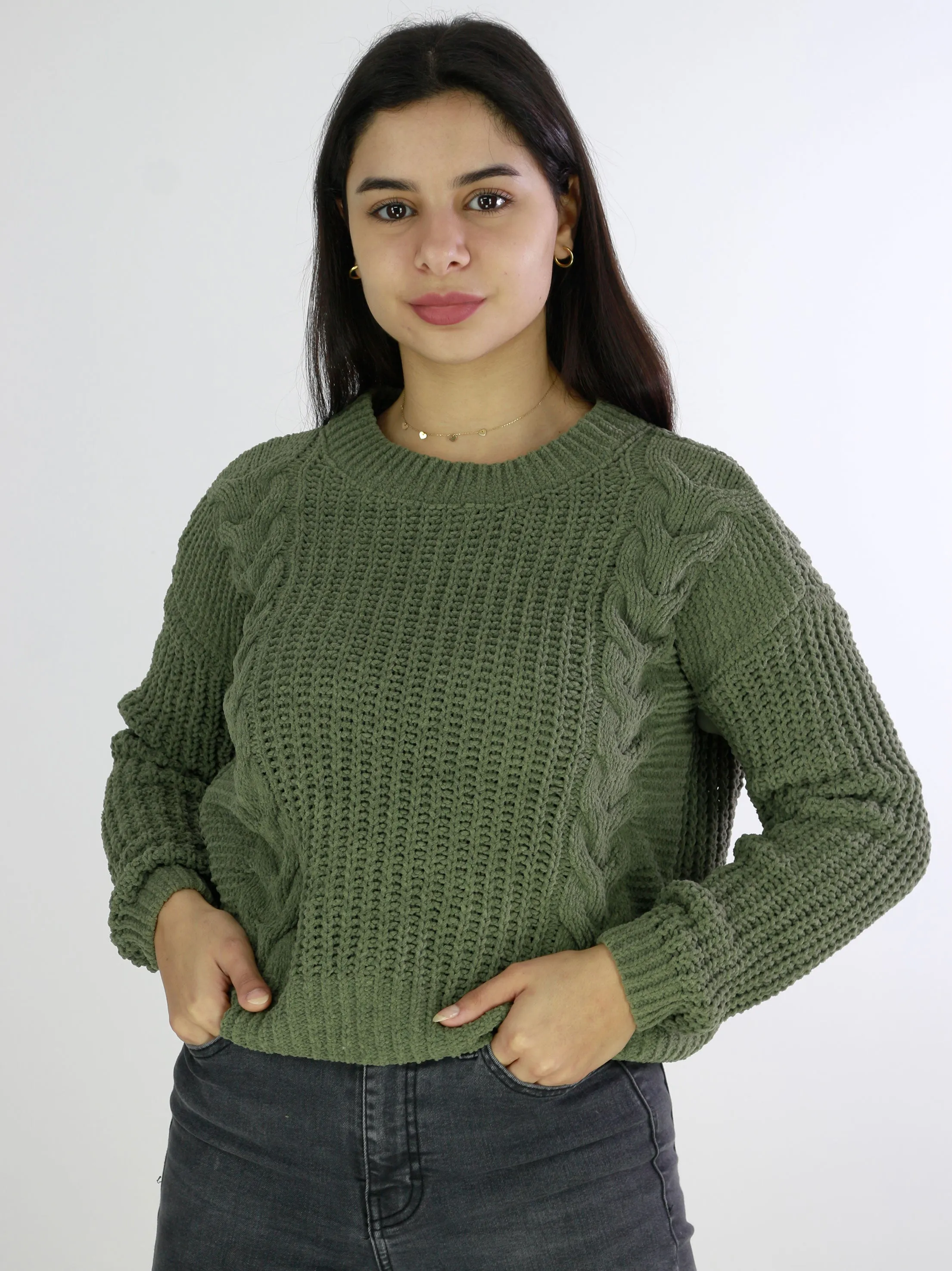 Women's Braided Cable Chenille Sweaters,Olive