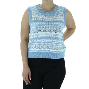 Women's Crochet Sweaters,Blue/White