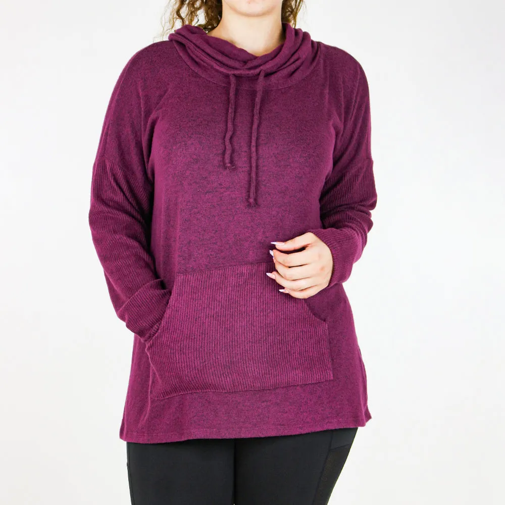 Women's Drawstring Cowl-Neck Sweater,Burgundy