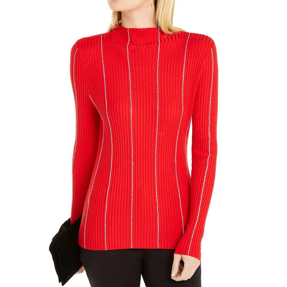 Women's Embellished-Stripe Sweater,Red