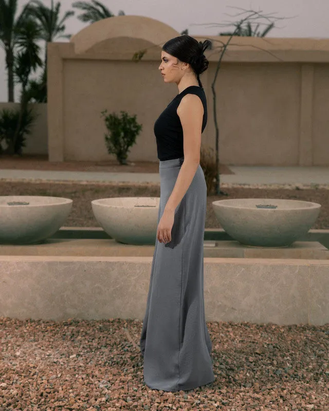 Women's Flowy Pants in Grey - Elegant CY Fabric Bottoms, Made in Egypt