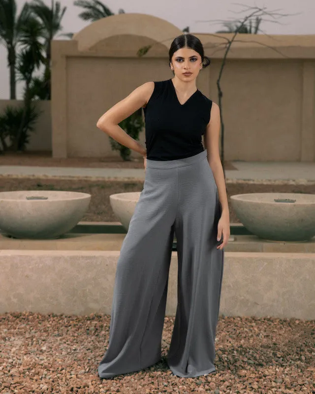 Women's Flowy Pants in Grey - Elegant CY Fabric Bottoms, Made in Egypt