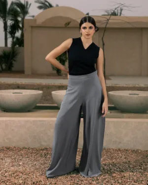 Women's Flowy Pants in Grey - Elegant CY Fabric Bottoms, Made in Egypt
