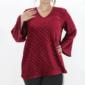 Women's i V-Neck Ribbed Velvet Sweater,Burgundy