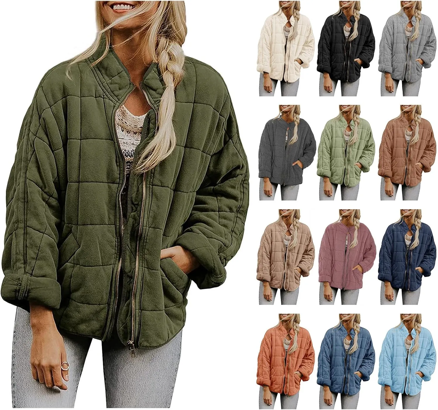 Womens Oversized Puffer Jacket Baggy Zip Up Quilted Lightweight Down Coat Long Sleeve Packable Short Down Coat Tops