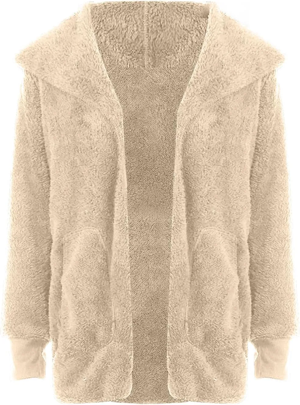 Womens Sherpa Jacket Comfy Fleece Hoodies Fuzzy Jacket Oversized Open Front Cardigan Teddy Coat Outerwear with Pocket