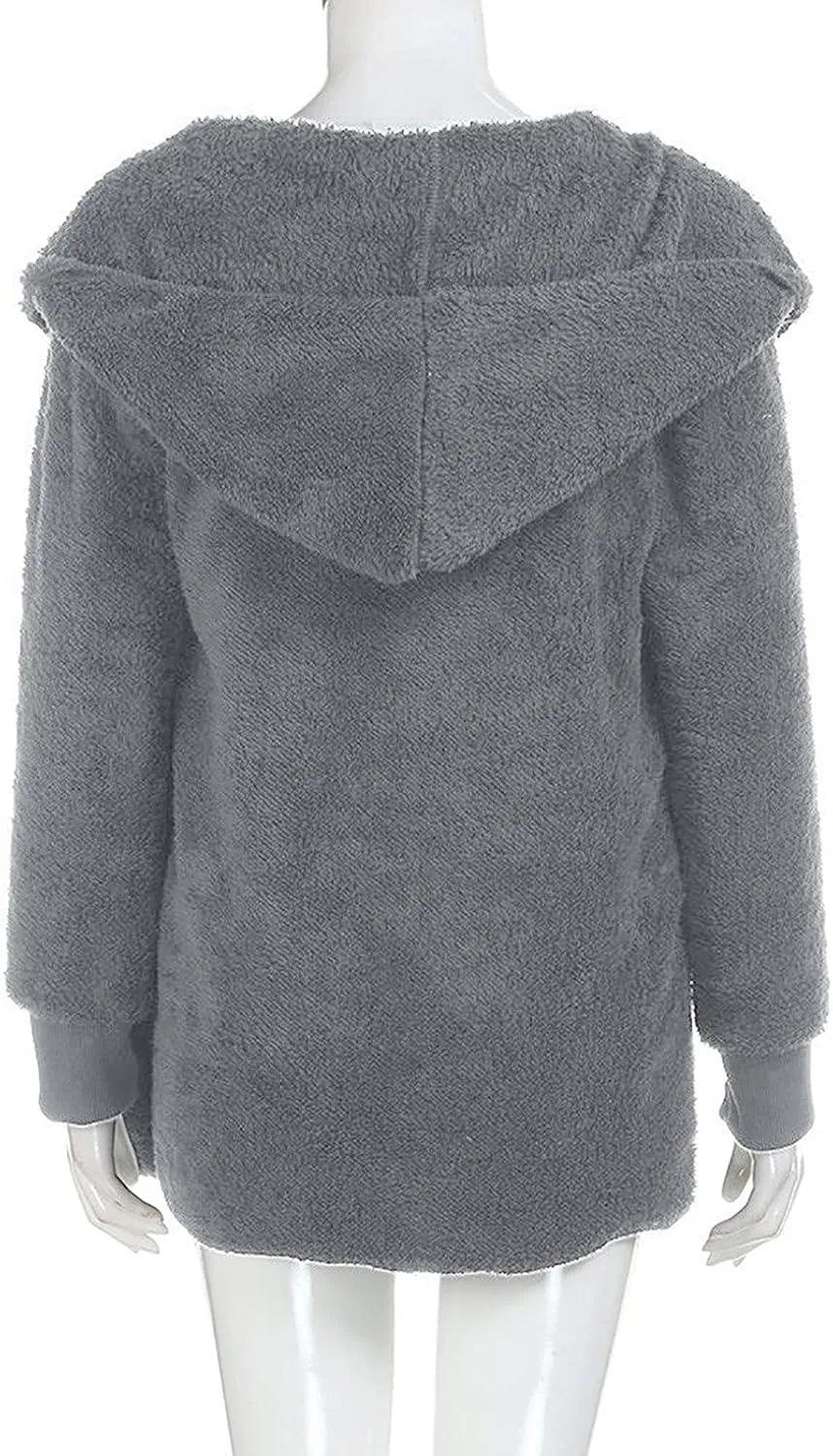 Womens Tops Long Sweater Coat Plush Outerwear Oversized Hoodies Shirts Open Front Hooded Cardigan Draped Pockets